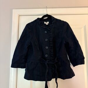 Ann Taylor Loft Women’s Navy Blue Linen/Cotton Blend 3/4 Sleeve Belted Blazer